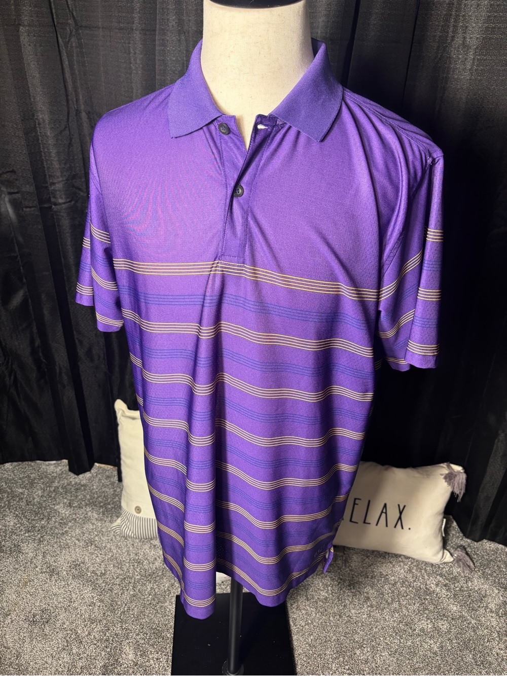 Tabasco Men's Purple Short-Sleeve Striped Polo Shirt -Size Large